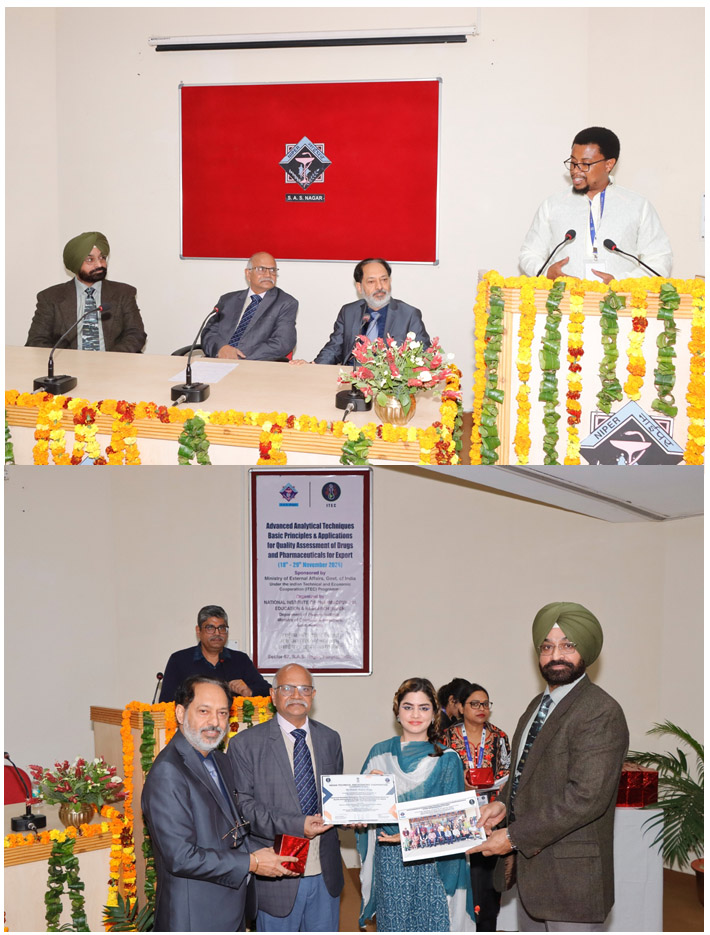 18 ਨਵੰਬਰ ਤੋਂ 29 ਨਵੰਬਰ, 2024 ਤੱਕ ਅਡਵਾਂਸਡ ਐਨਾਲਿਟੀਕਲ ਤਕਨੀਕ: ਬੇਸਿਕ ਸਿਧਾਂਤ ਅਤੇ ਕੁਆਲਿਟੀ ਅਸੈਸਮੈਂਟ ਆਫ ਡਰੱਗਜ਼ ਐਂਡ ਫਾਰਮਾਸਿਊਟੀਕਲਸ ਲਈ ਐਪਲੀਕੇਸ਼ਨ, 'ਤੇ ਦੋ ਹਫਤਿਆਂ ਦੇ ਤੀਬਰ ITEC ਸਿਖਲਾਈ ਪ੍ਰੋਗਰਾਮ ਦਾ ਸਮਾਪਤੀ ਸਮਾਰੋਹ।